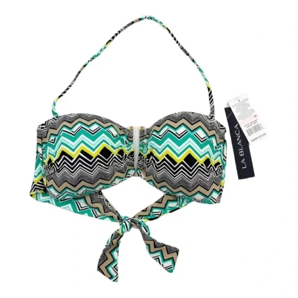 La Blanca Emerald Sahara Chevron Bandeau Bikini Top with Removable Strap - Picture 2 of 10